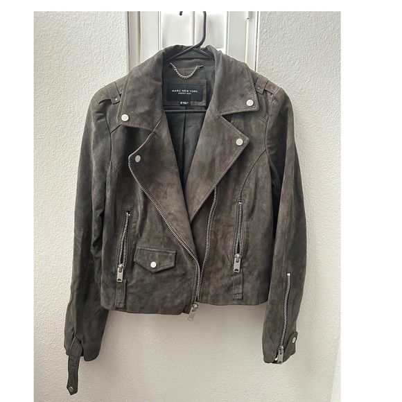 Marc NY Andrew Marc Womens 100% Leather Suede Moto Jacket Gray Full Zip Size S - Picture 2 of 13